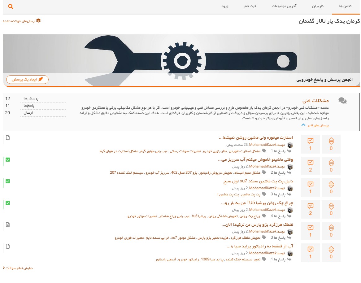انجمن پرسش و پاسخ کرمان یدک یار