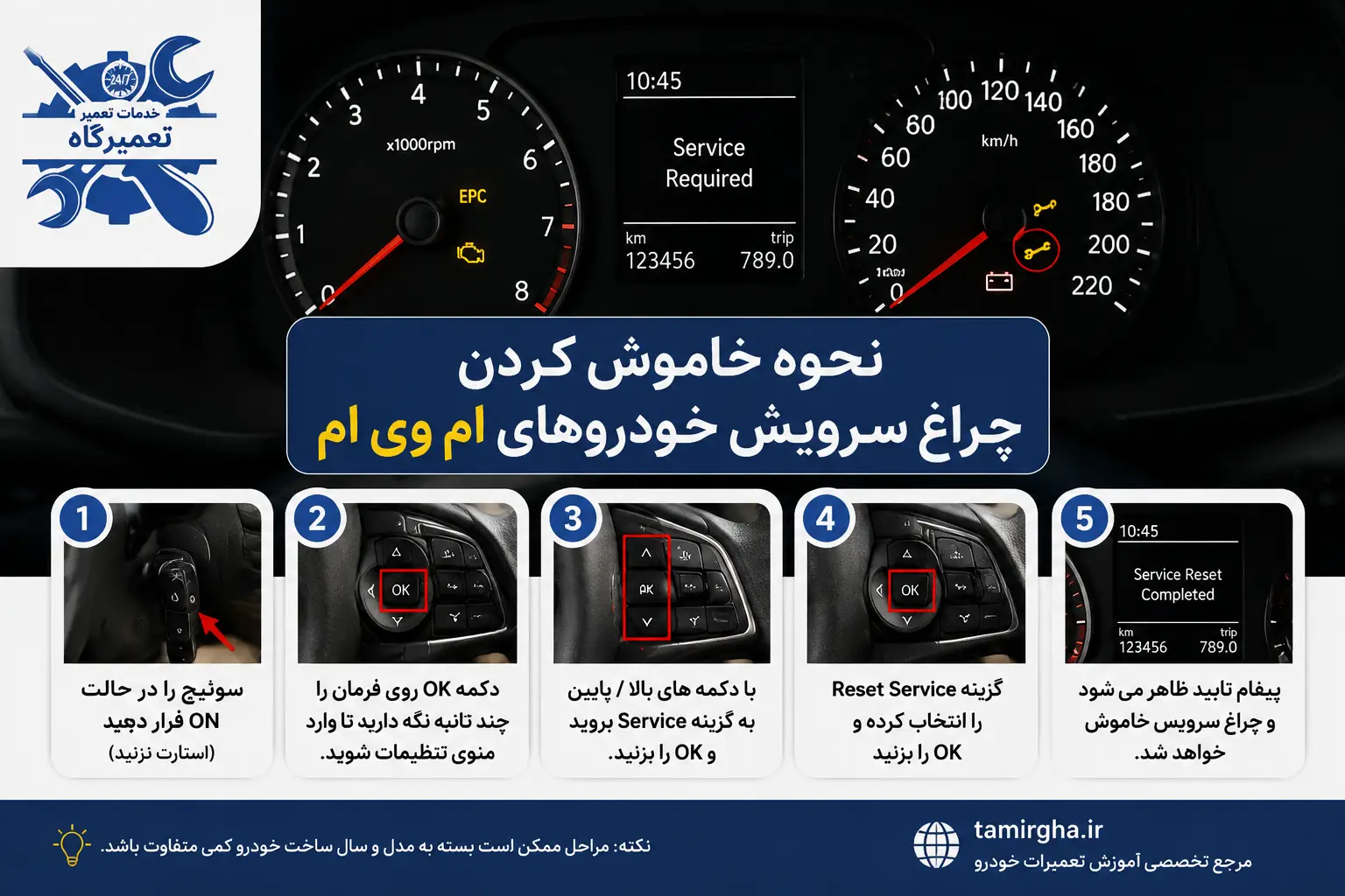 نحوه خاموش کردن چراغ سرویس خودروهای ام وی ام